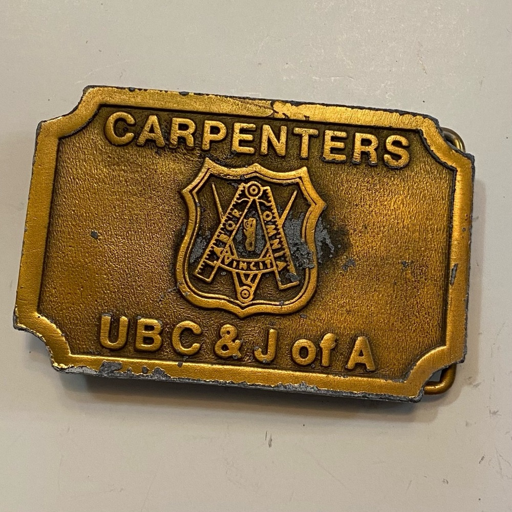 Vintage Carpenters Brass Belt Buckle United Brotherhood of Carpenters & Joiners